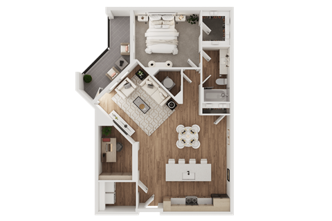 Floor plan for 1 bed, 1 bath, 994 sqft